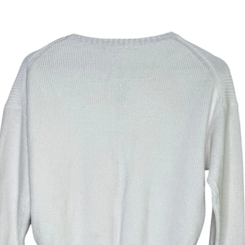 J.Crew Front Lace Long Sleeve Stretch Plush Knit Sweater Rib Hems M True White - Image 5