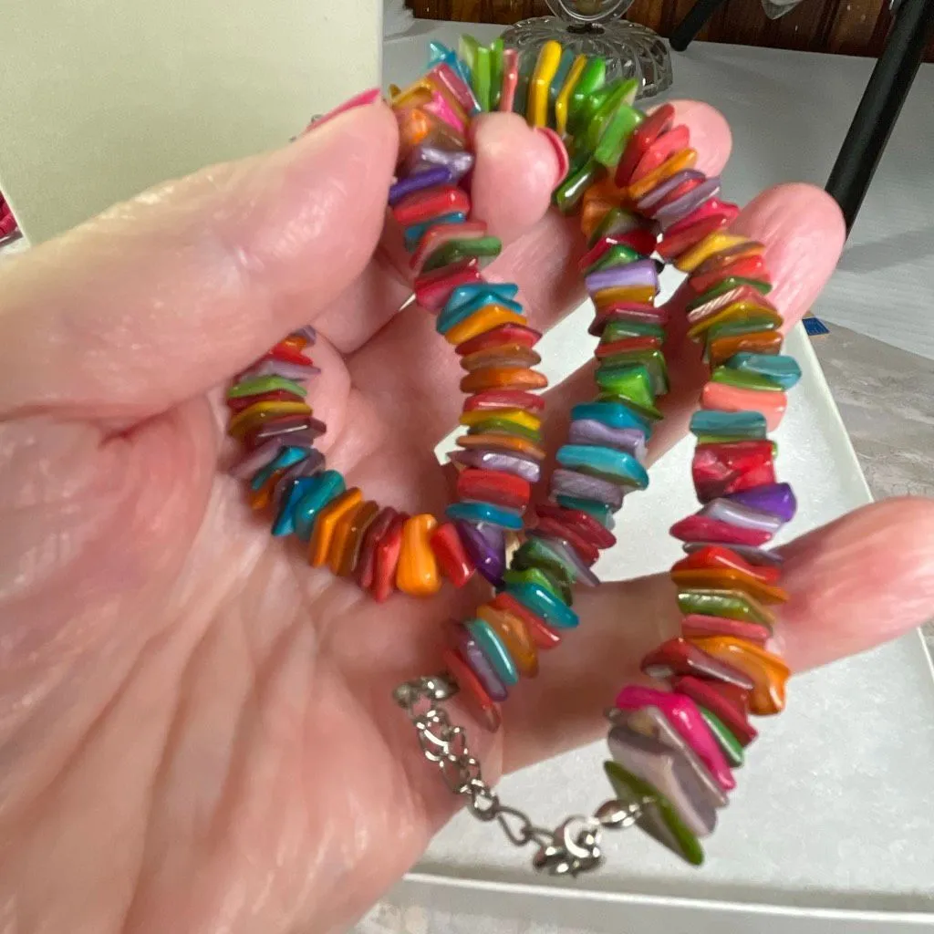 Vintage dyed shell square beaded choker. Purple - Image 4