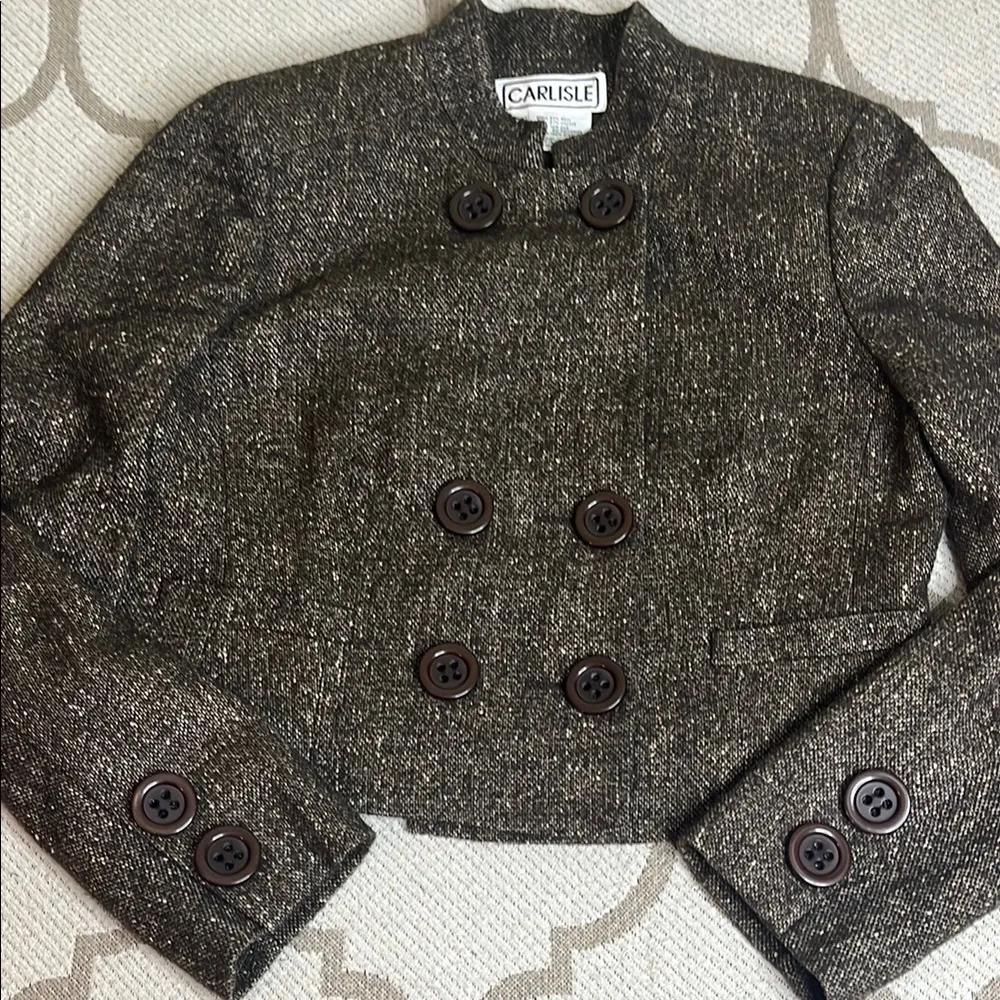 Carlisle Gray Tweed Double-Breasted Wool Silk Blazer - Image 2