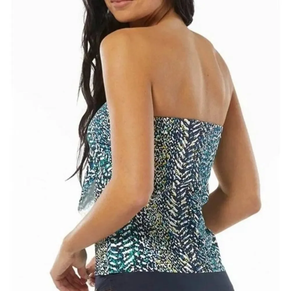 Vince Camuto Removable Strap Halter Blue Green Animal Print Tankini Top S - Image 2