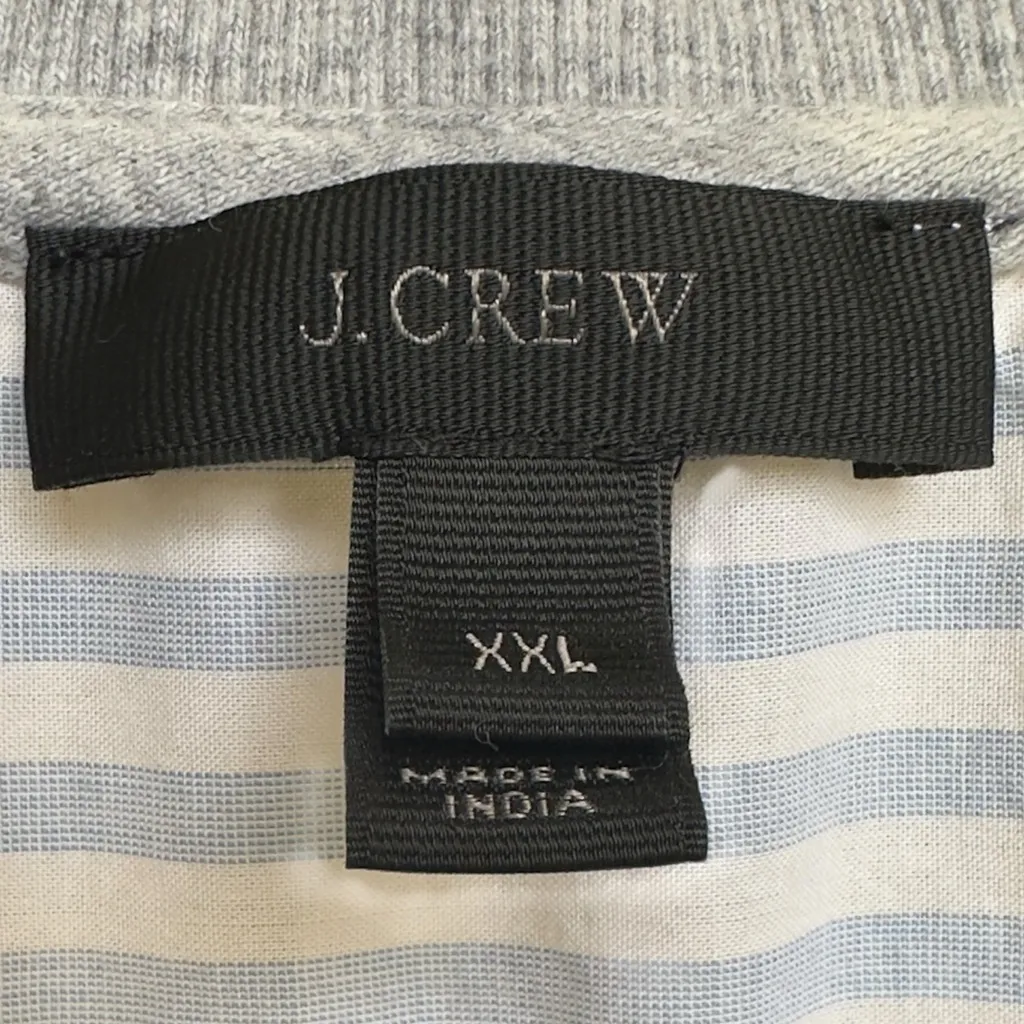 J.Crew Gray Striped Back Button Down Sweatshirt Blouse‎ Top XXL Blue - Image 5