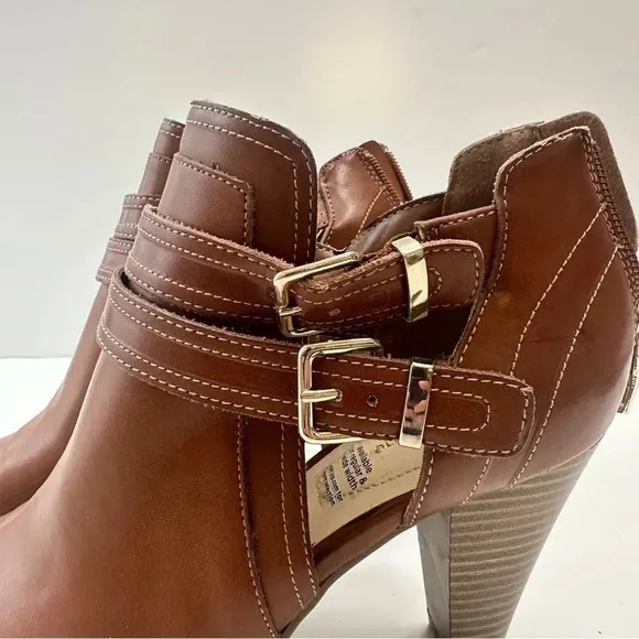 Liz‎ Claiborne Peek Toe Genesis Shoes Open Toe With Buckle Women’s Size 8 Cognac - Image 9