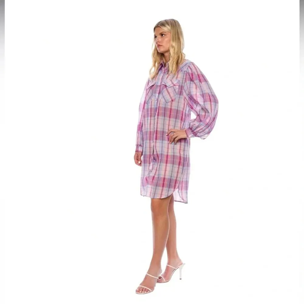 Isabel Marant Etoile Brittany Pink Check Mini Shirt Dress Size FR44 US12 - Image 7