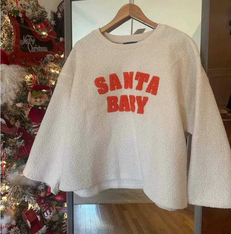 Hudson Gray “Santa Baby” Sherpa Pullover Sweater Medium White Christmas Holiday - Image 1