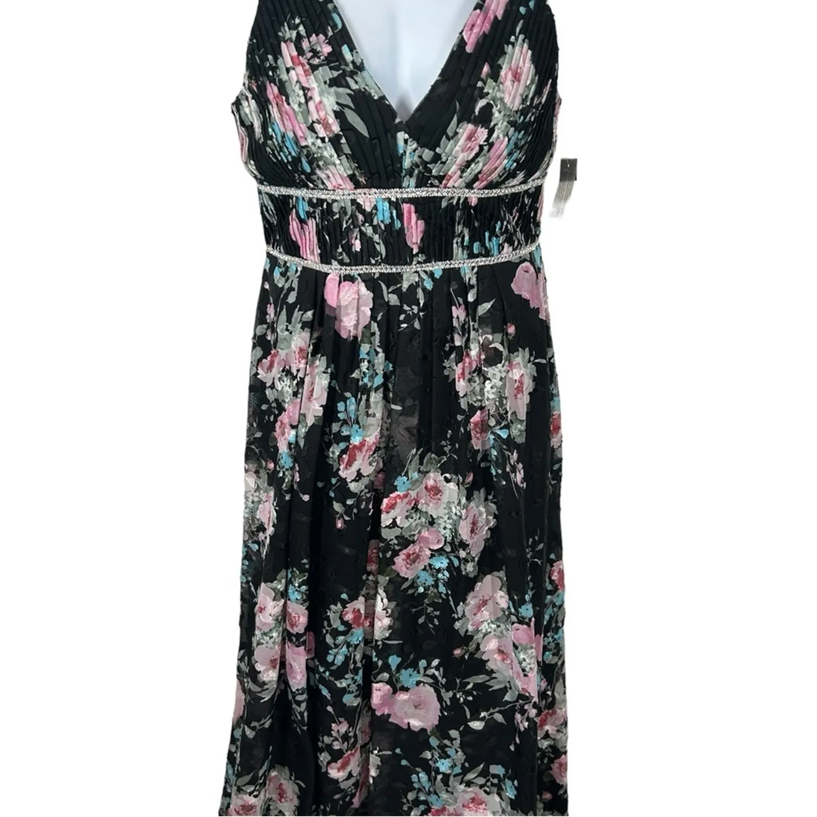 Alex Evenings NWT Black Floral Rhinestone Maxi Dress Size M Formal Wedding Gala - Image 6