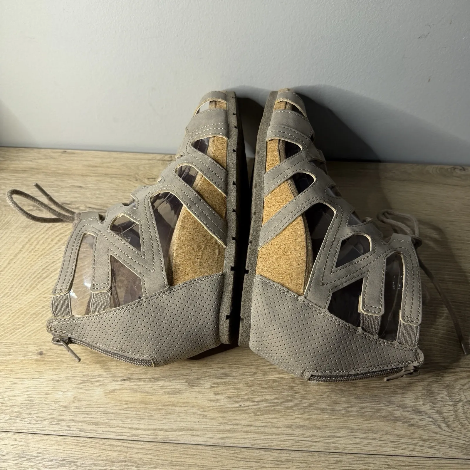 Earth Origins Kayle Taupe Gladiator Sandals Lace Up Cage Heel Boho Comfort 9 - Image 5