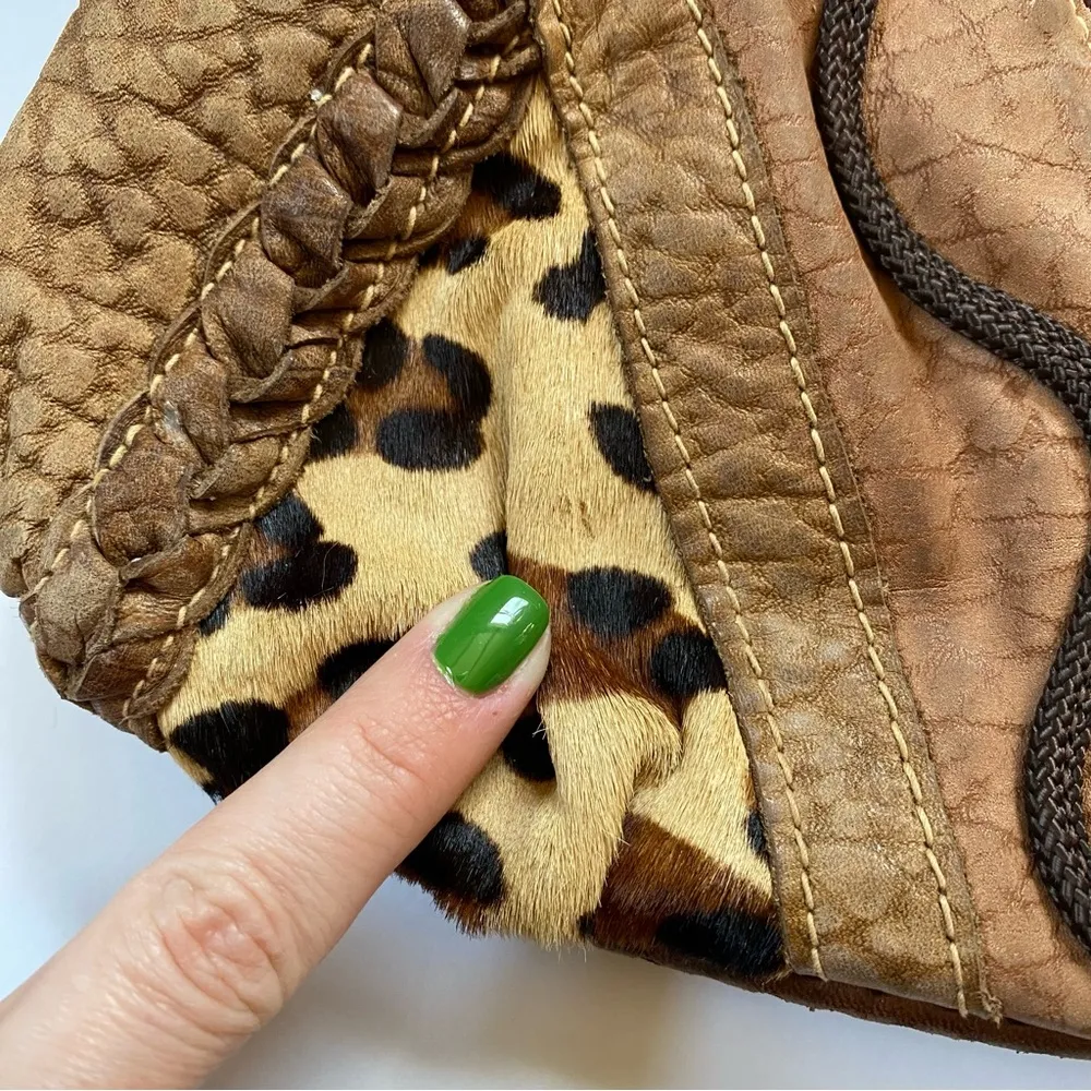 Vintage 80s 7 Seven By Demitri Brown Leather Leopard Patchwork Purse - Image 14