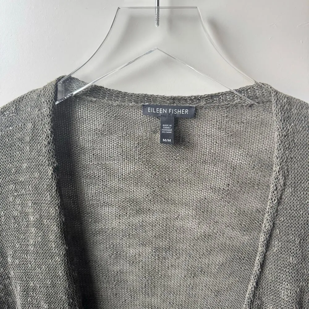 Eileen Fisher Olive Knit Cardigan Organic Linen Cotton Blend Medium - Image 6