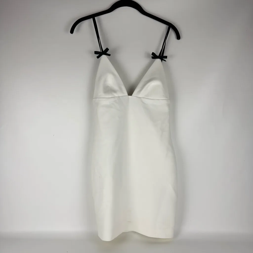 Zara White Mini Dress with Black Bow Straps - Image 5