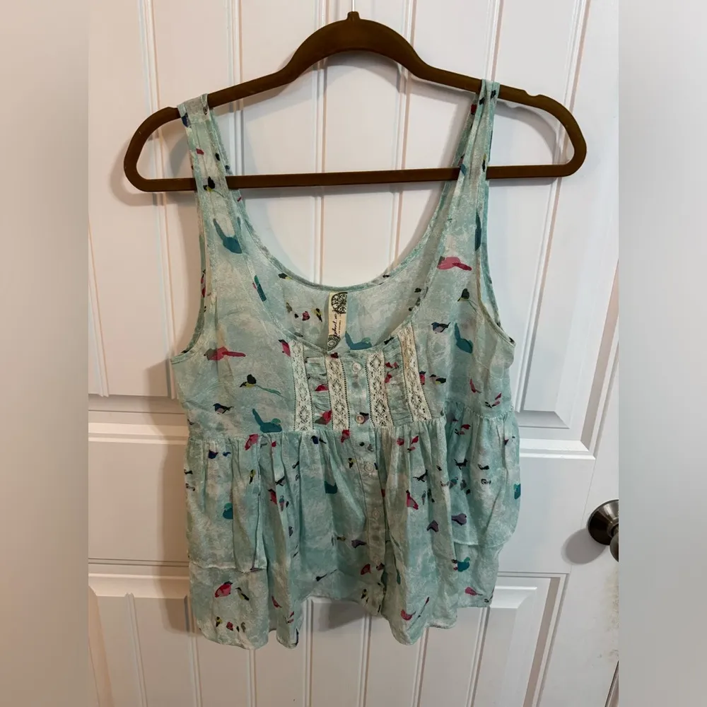 Free People Blue Boxy Bird Cropped Tank - Image 2