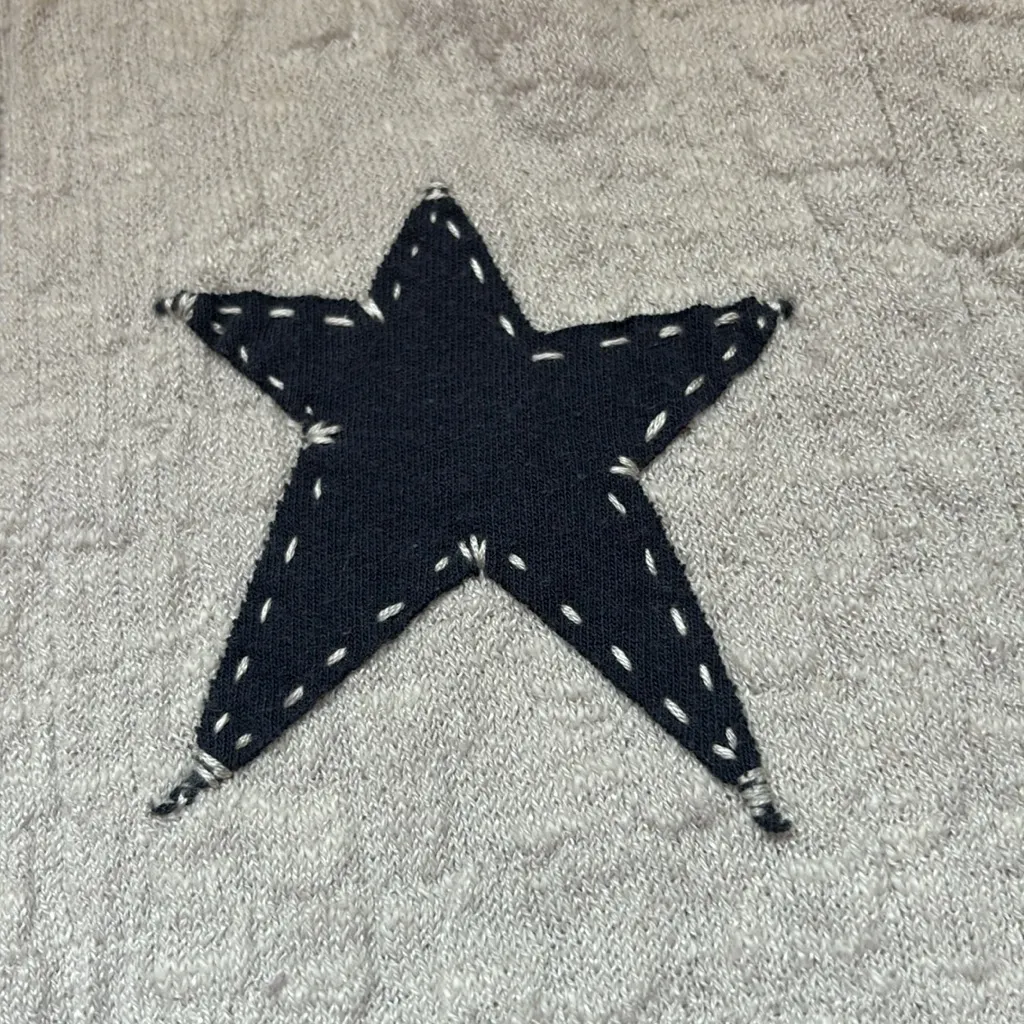 Eileen Fisher Cream Cardigan with Star Accents, 3/4 Sleeves, Size Large Blue - Image 2