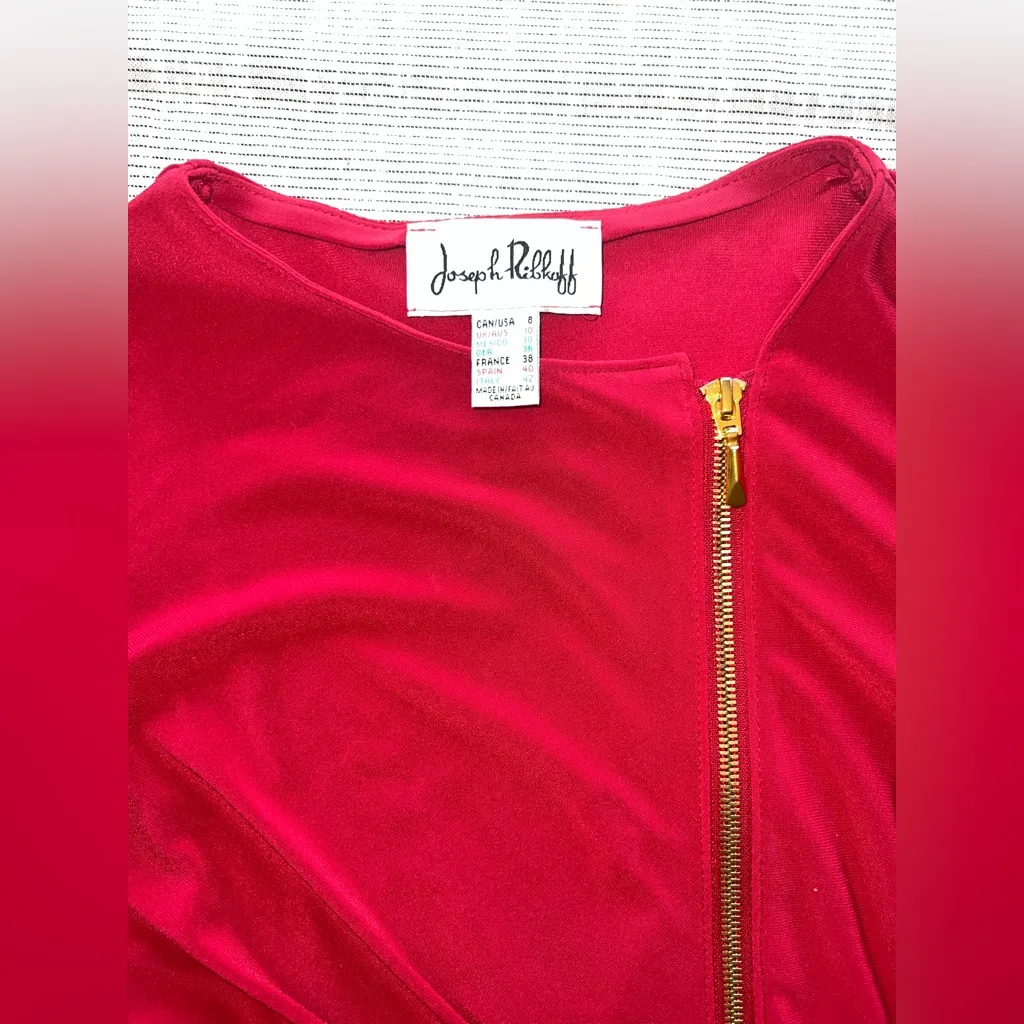 Joseph Ribkoff Red Asymmetrical Gold Zipper Top – Size 10 - Image 4