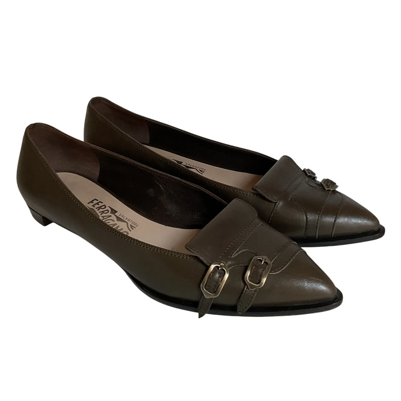 Vintage Salvatore Ferragamo Green Leather Loafers  Women’s Sz 8.5 Made in Italy - Image 2