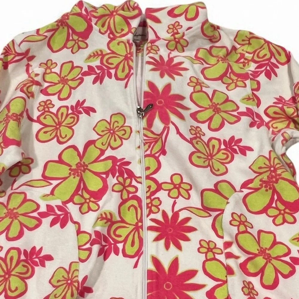 Vintage Larkspur Floral Sun Terry Cover Up Hoodie Size Large Green - Image 2