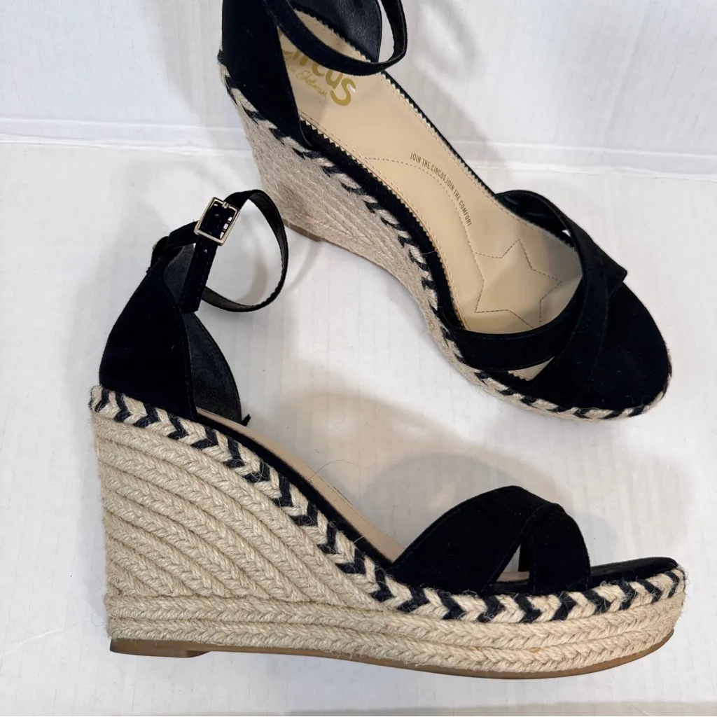 Sam Edelman Circus Black Suede Espadrille Wedge Sandals Womens 9.5 Beachy Summer - Image 12