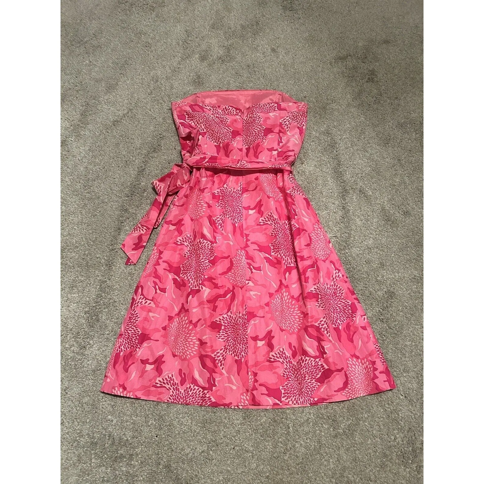 VTG Lilly Pulitzer Strapless Tube Corset Lined Silk Dress Pink Floral Sz‎ 0 - Image 6