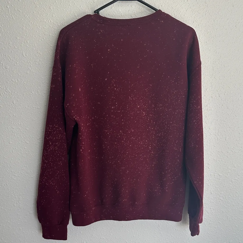 "Sweater Weather" Bleached Crew Neck Burgundy Size Medium - Image 6
