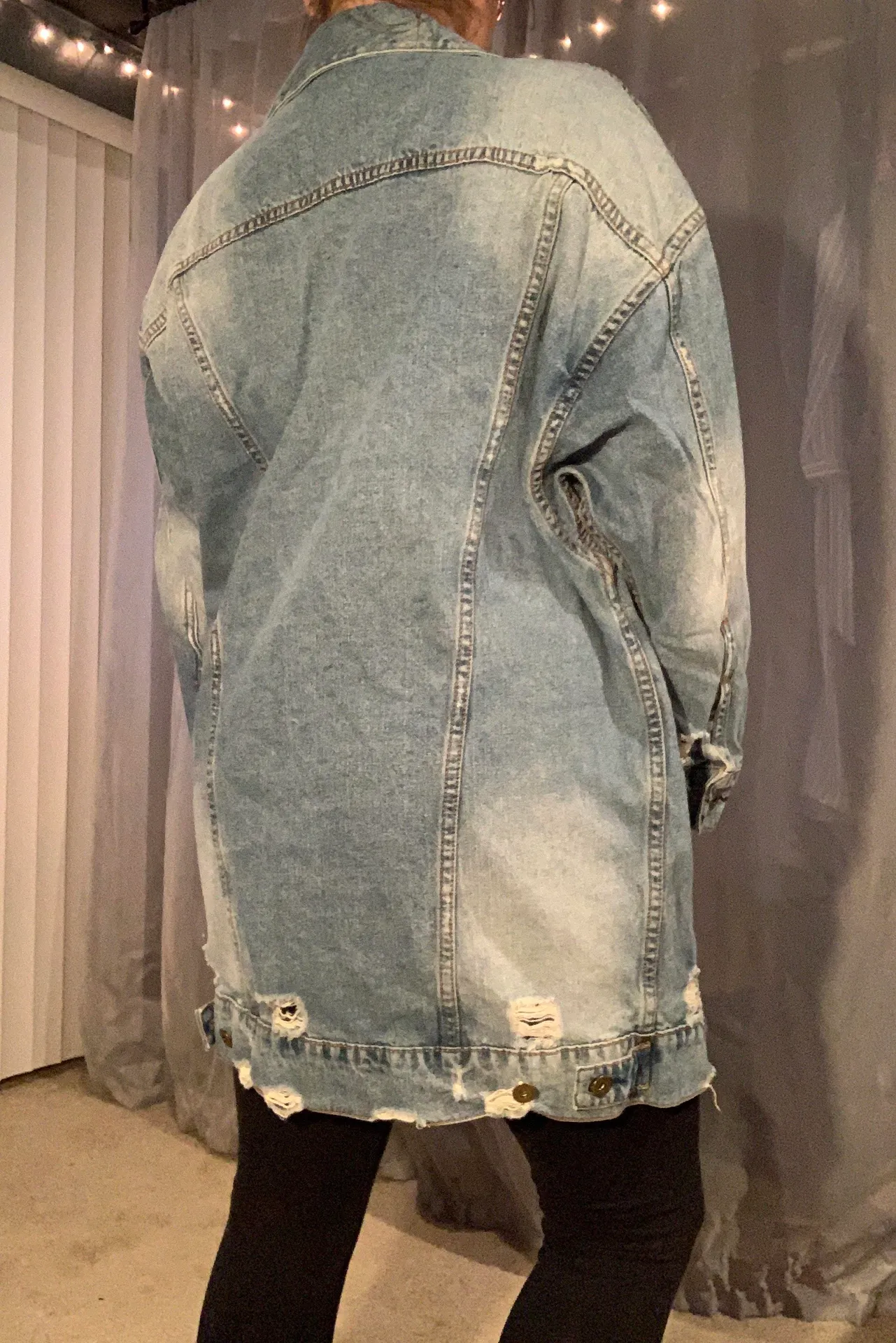 Distressed Trench Jean Jacket Blue Size L - Image 3