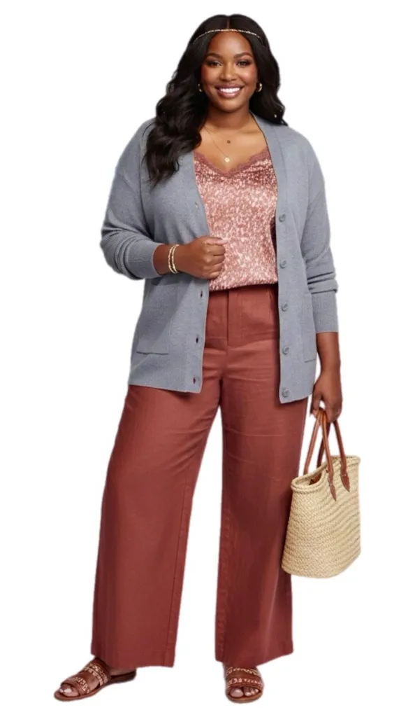 BOBEAU Stitch Fix Button Front Cardi Pocketed Preppy Sweater Womens Sz 1X Gray - Image 1