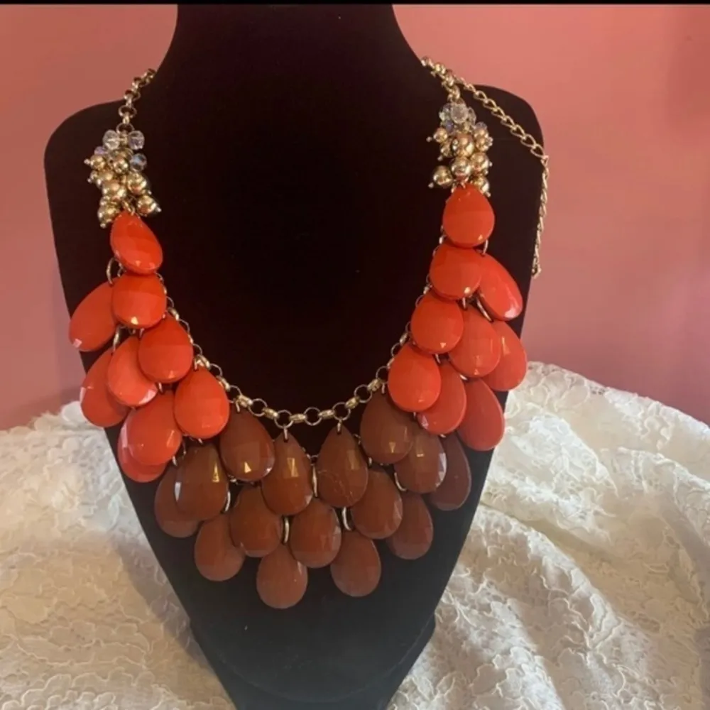 FRANCESCA’S Collection Orange and‎ Brown Layered Tear Drop Bead Necklace - Image 2
