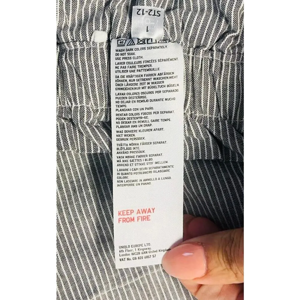 Uniqlo Striped White and Grey Linen Cotton Blend Pull-on w/Cord Shorts sz. S - Image 6