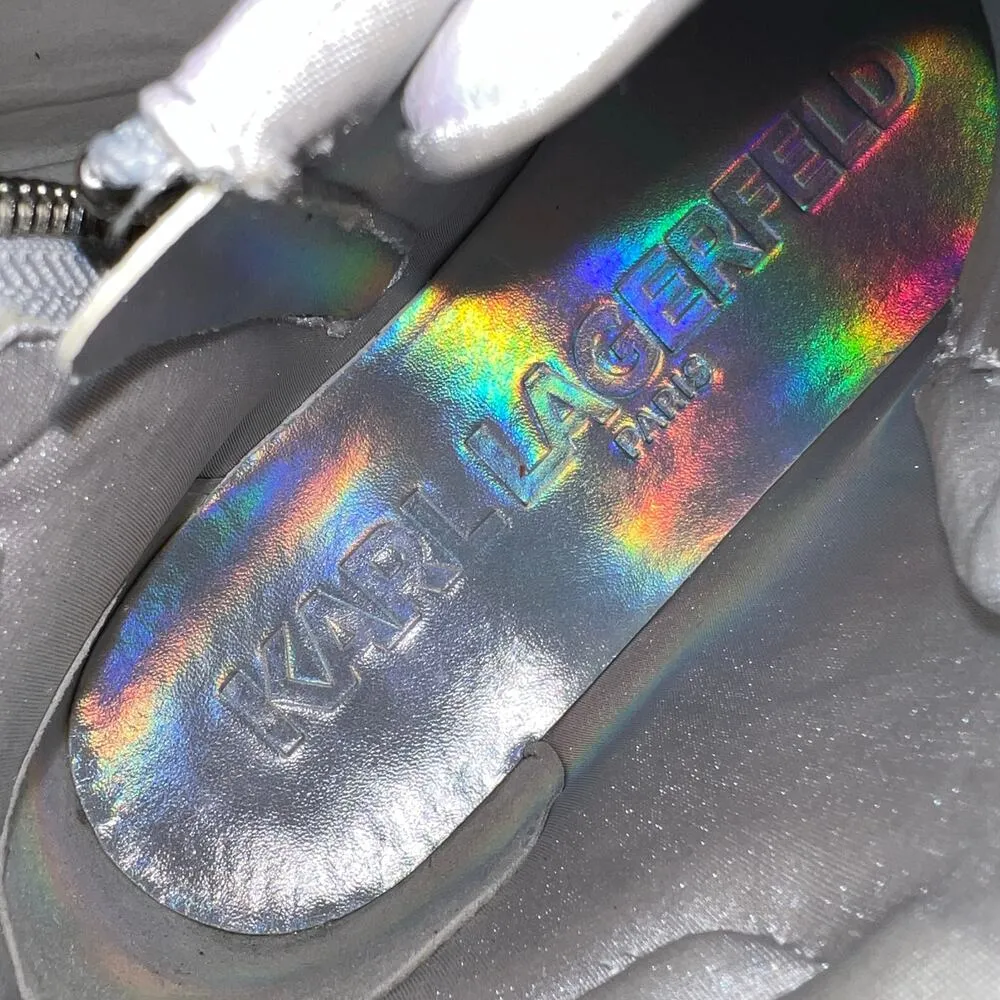 Karl Lagerfeld Paris Catty Iridescent White Leather High Top Sneakers Size 9.5 - Image 11