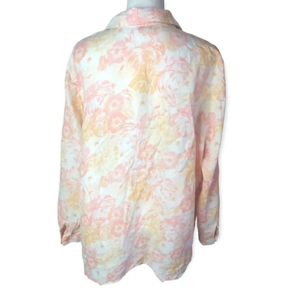 J. Jill Pastel Floral Linen Long Sleeve Button Down Shirt - Image 3