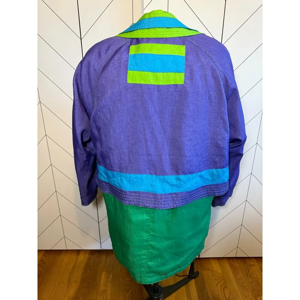 Women’s 80s Replica Retro Vintage Inspired Purple Green Windbreaker Coat Jacket - Image 2