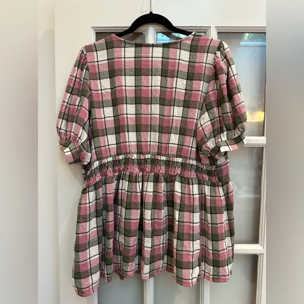 Torrid Plaid Babydoll Crinkle Flannel Gauze Button Up Short Sleeve Plus Size 1X - Image 7