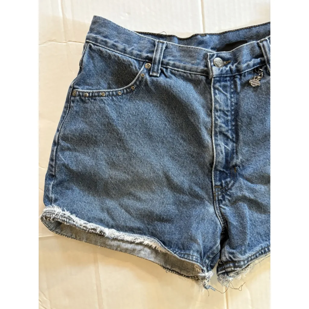 Harley Davidson Shorts Womens Blue Motorcycle Denim Biker Raw Hem Charm Small/M - Image 3