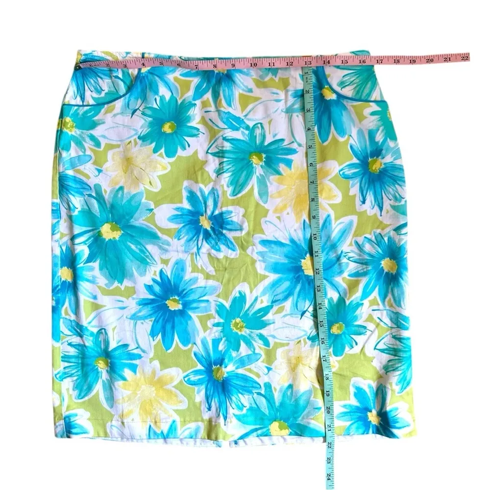 Vintage Pierre Cardin Blue White Floral Print Skirt Pockets Size 12P - Image 3