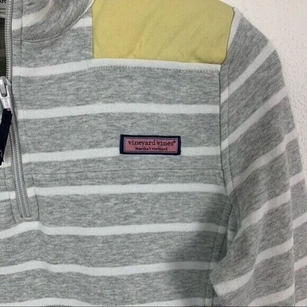 Vineyard Vines Striped Quarter Zip Pullover‎ Sweater Gray Cotton Preppy Small - Image 2
