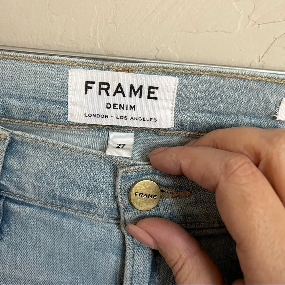 Frame Le Skinny De Jeanne Crop‎ Distressed Honeywood Raw Hem Denim Jeans - Image 7