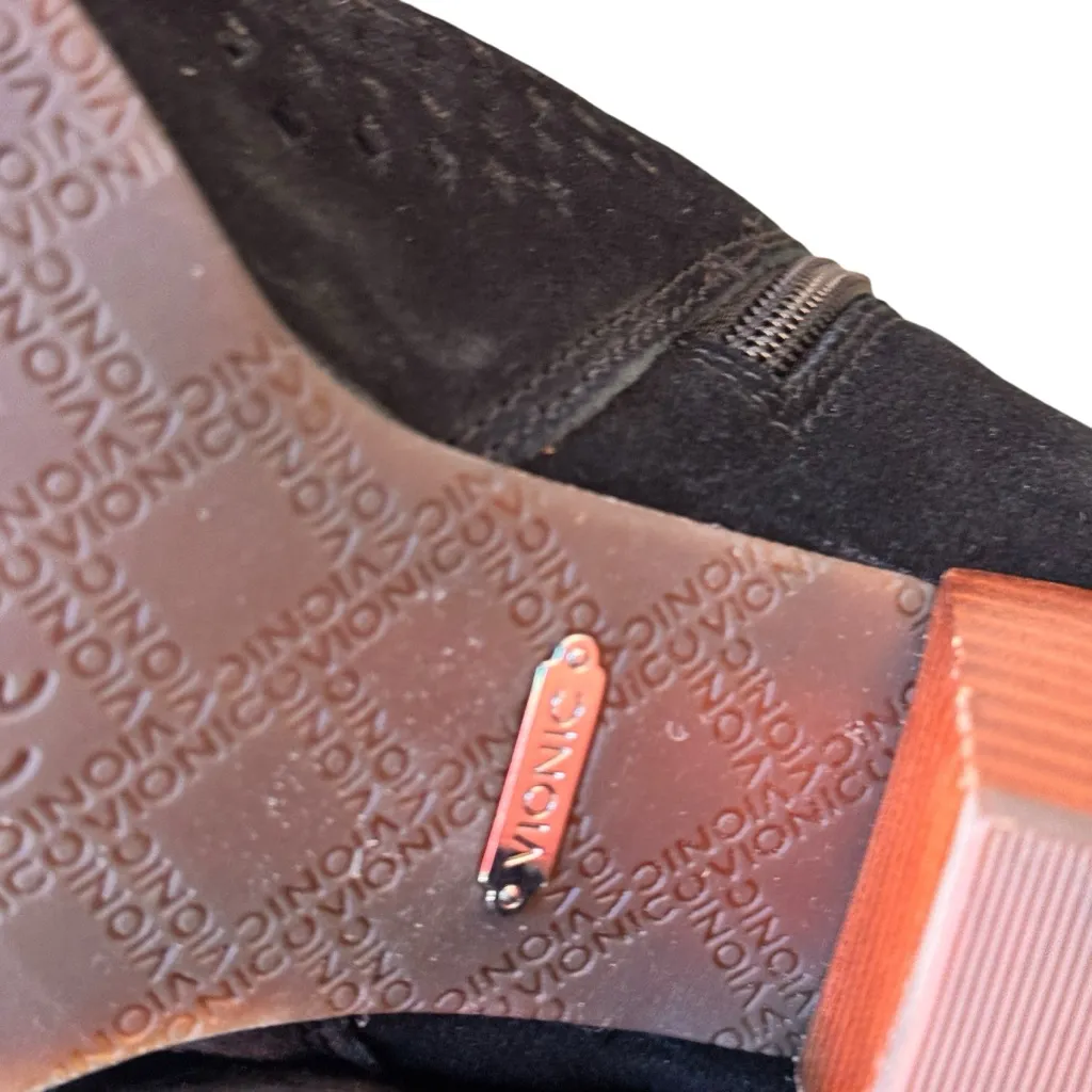 Vionic Black Suede Peep-Toe Booties Size 7 EU 37 – Low Heel Buckle Ankle Boots - Image 9