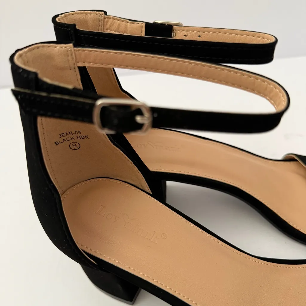 Lovmark Black Suede Ankle Strap Block Heel Velvet Women’s 9 Dress Classic Heels - Image 6