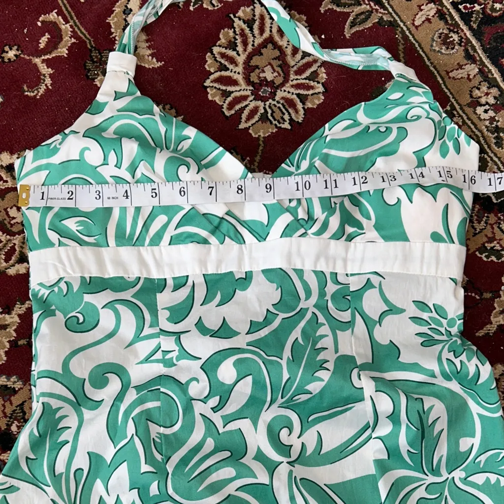 City Triangles Green and White Floral Mini‎ Dress Halter y2k Size 9/10 - Image 5