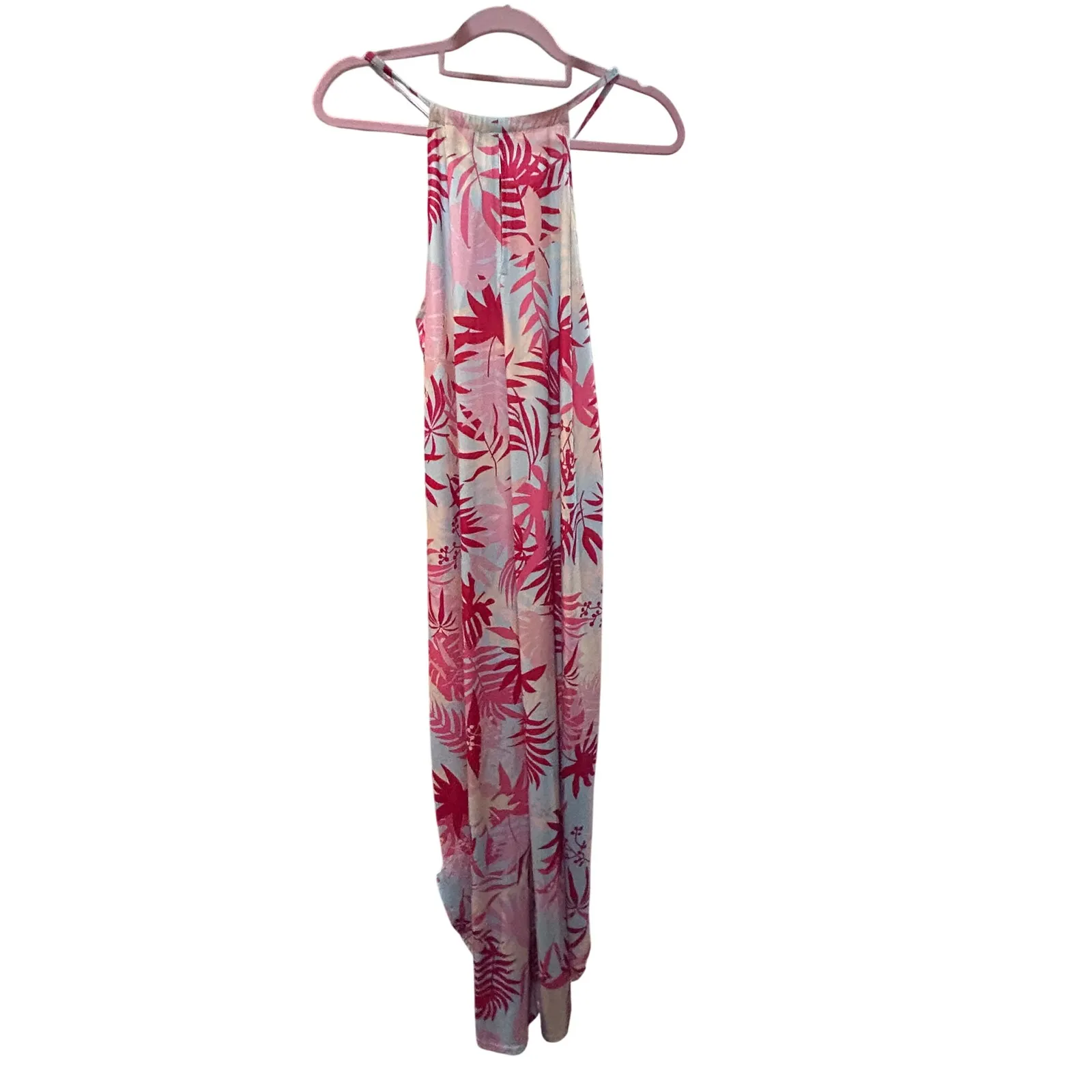 For Gud Pl Tropical Leaf Print‎ Halter Maxi Dress Pink Blue Size L Size L - Image 3