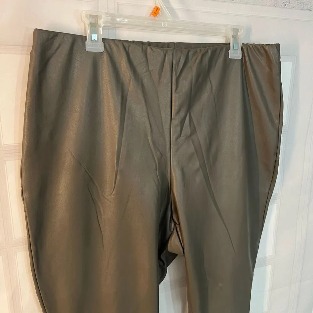 Express NWT Brown Gray Stretchy Solid Faux Fur Leather Leggings Size XL - Image 2