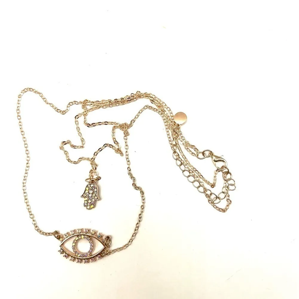 Necklace Hamsa Hand Pendant Layered Necklace Rose Gold Tone And Evil Eye Pendant Pink - Image 8