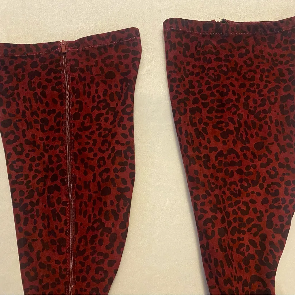 Torrid 11WW Burgundy Red Animal Print Leopard Over The Knee Faux Suede Boots - Image 4
