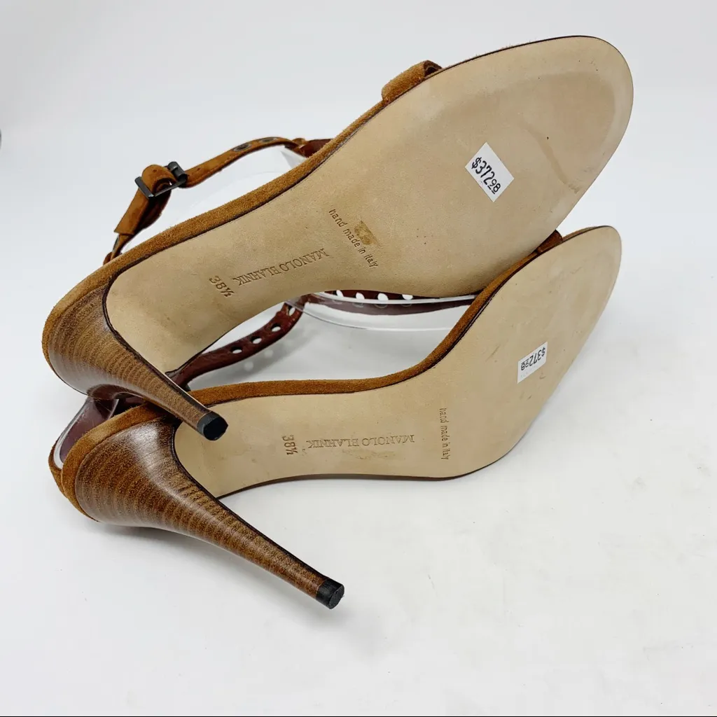 Manolo Blahnik Kayapoti Brown Leather Grommet Sandals 38.5 - Image 7