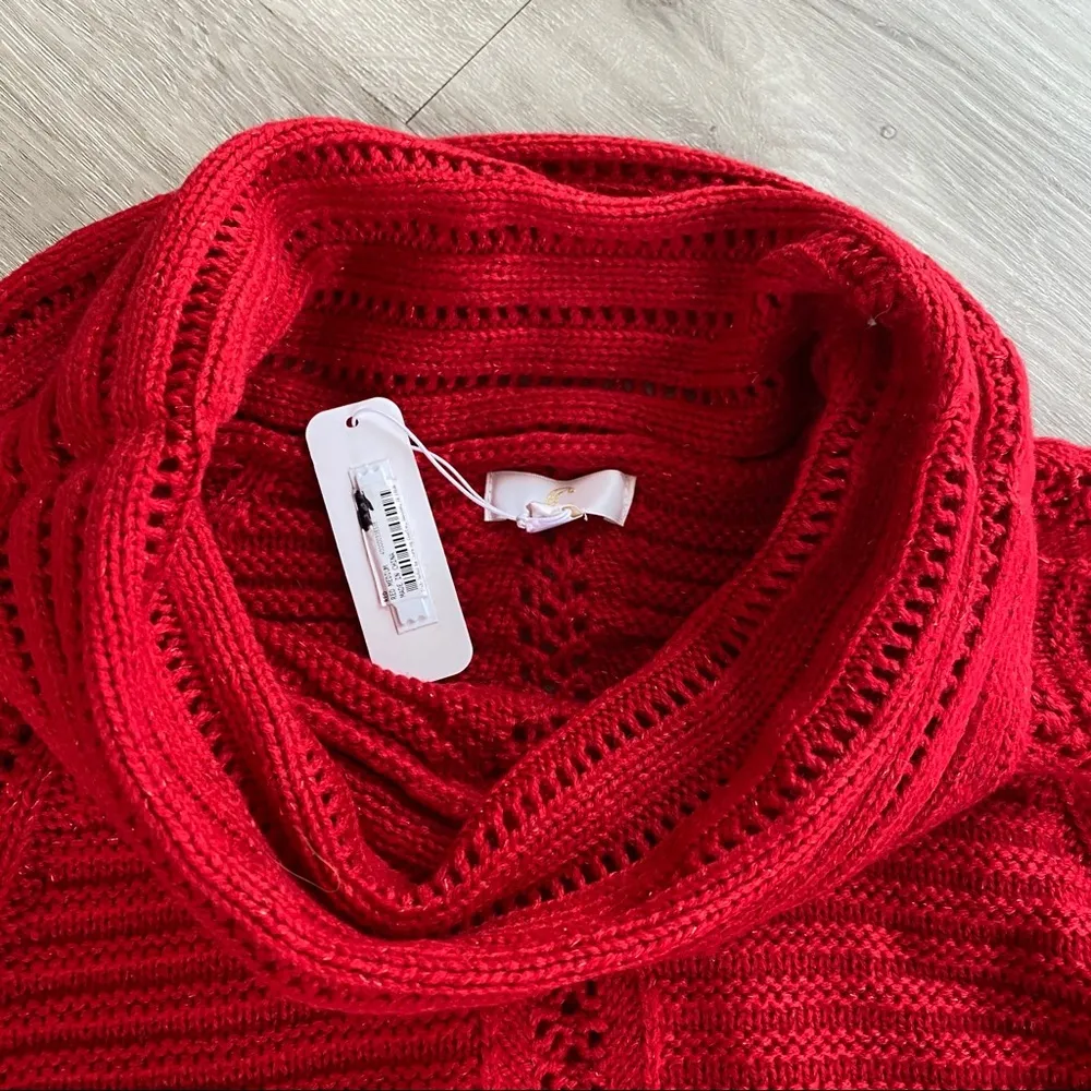 NWT C Open Ribbed Knit Cowl Neck Tunic Sweater S - Image 2