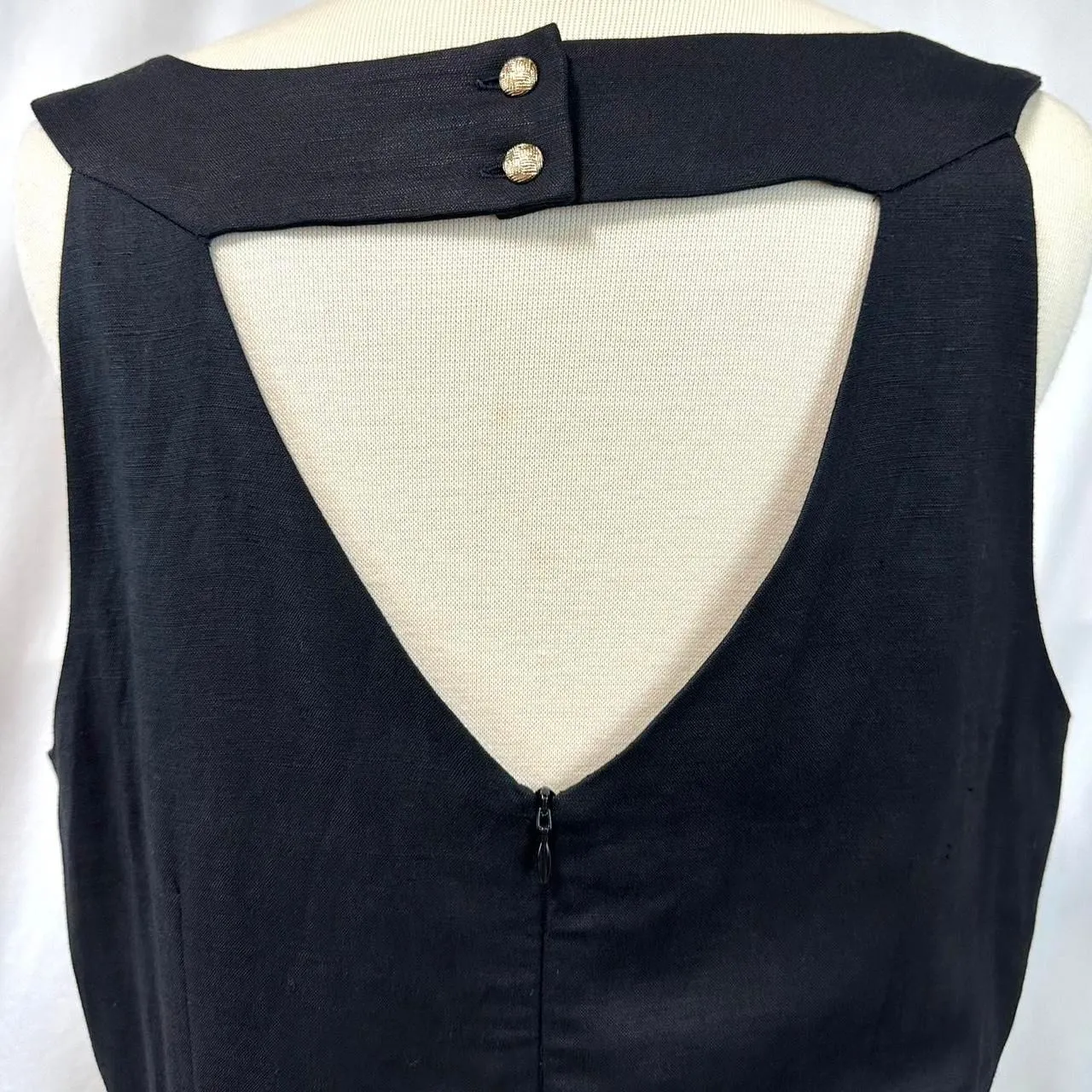 BANANA REPUBLIC Black Linen Sheath Midi Dress Cutout Sleeveless Womens 14 Career - Image 5