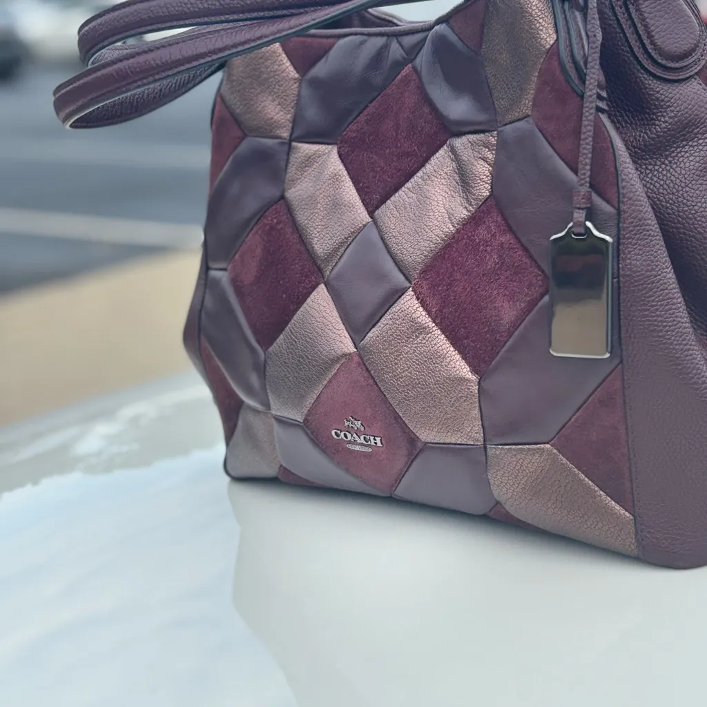 Coach Patchwork Leather Shoulder Bag 
- Purple and Burgundy - Image 3