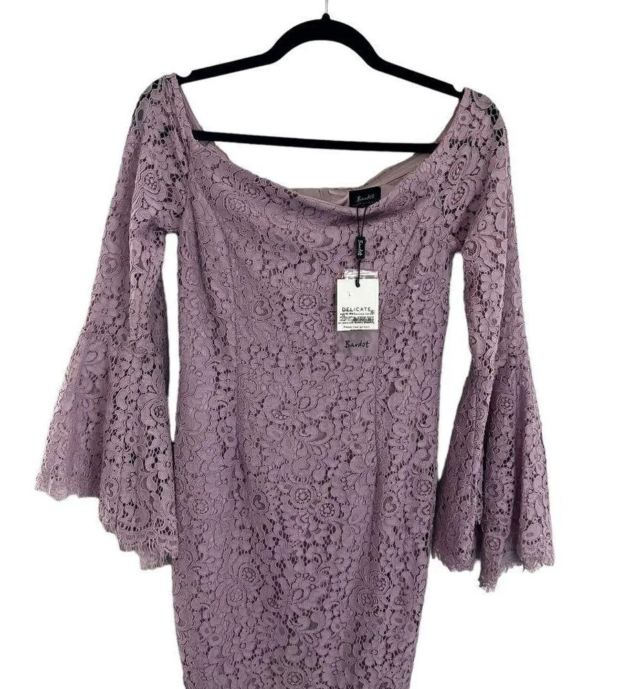 Bardot Solange Lace Midi Dress Purple Lilac 3/4 Bell Sleeves NWT - Image 4