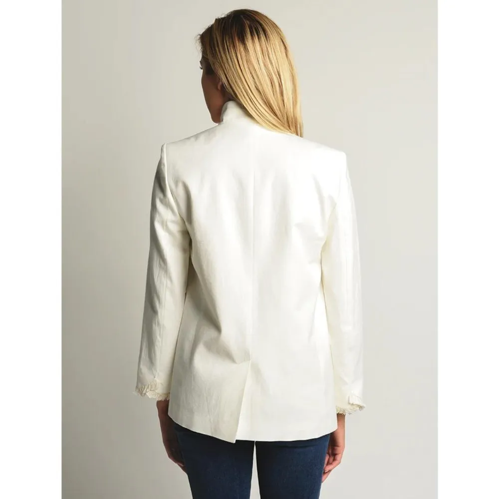 Zadig & Voltaire Volly Frange Ivory Open Front Blazer Jacket Size 36 - Image 2