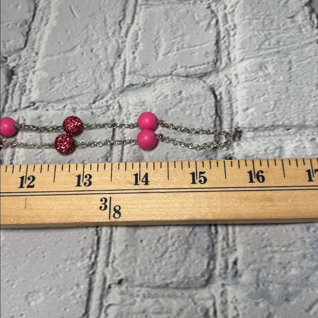 Liz Claiborne Pink Sparkle Rhinestone Silver Tone Necklace - Image 9