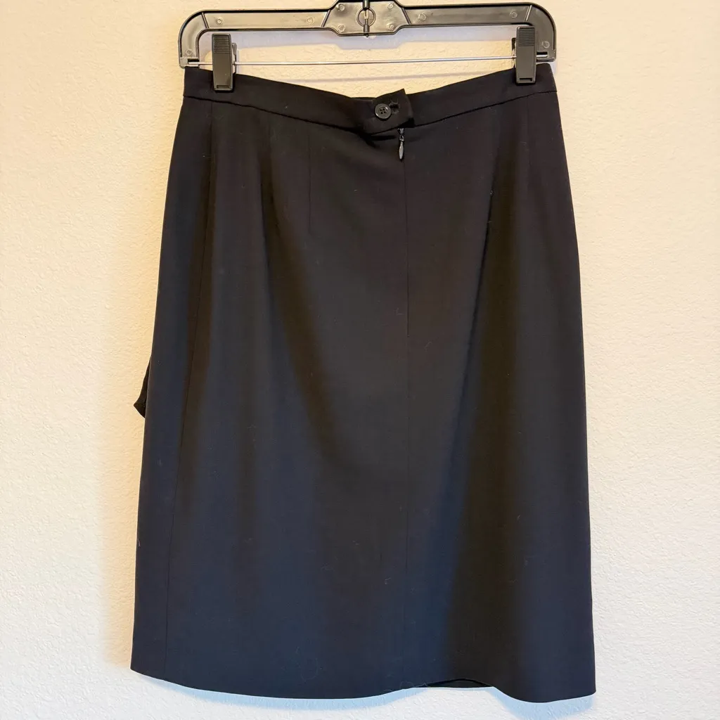 ESCADA Margaretha Ley Vintage faux wrap lightweight wool skirt size 38 (S) Black - Image 8