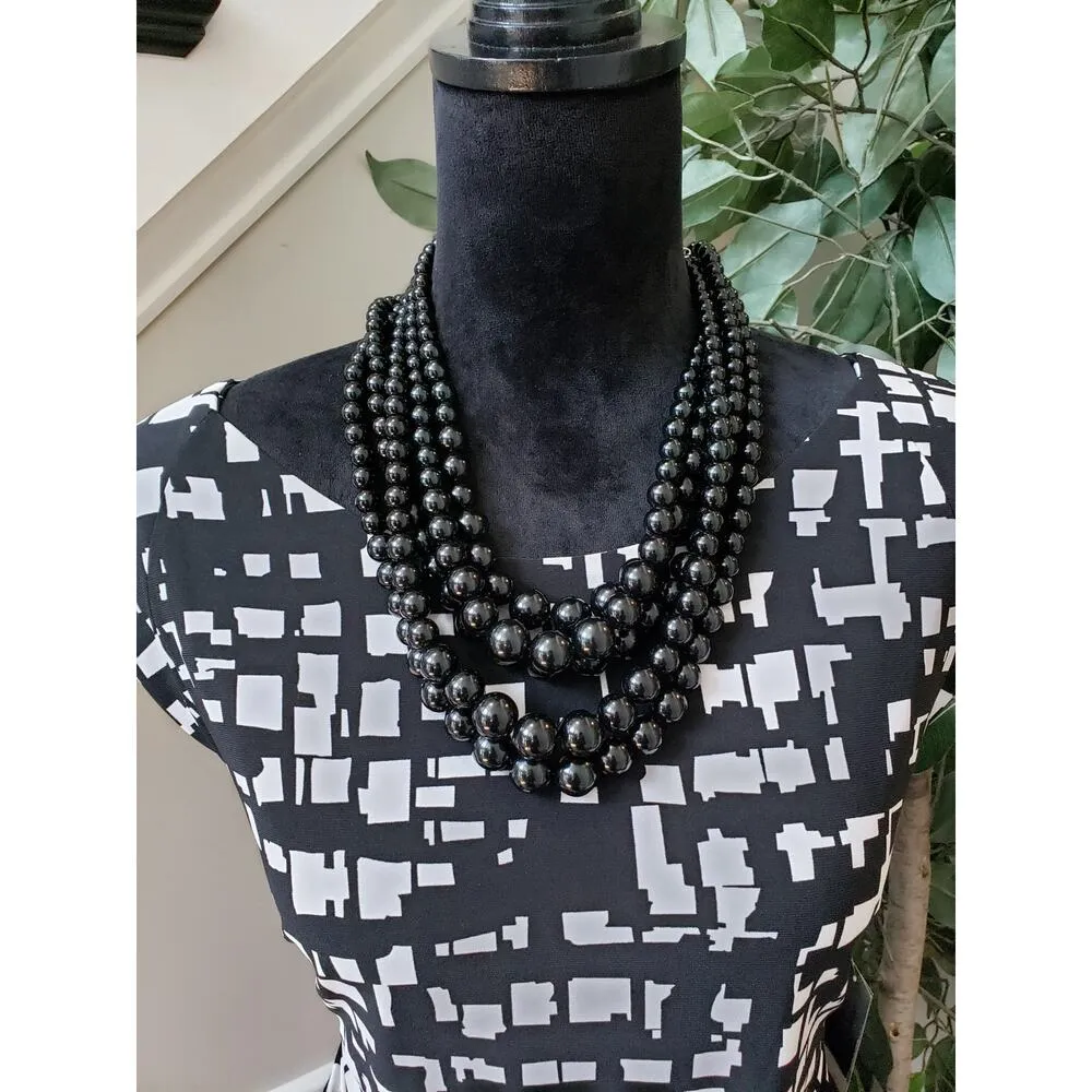 Nine West Sheath Dress Women Size 16 Black Ivory Geo Print Round Neck Sleeveless - Image 9