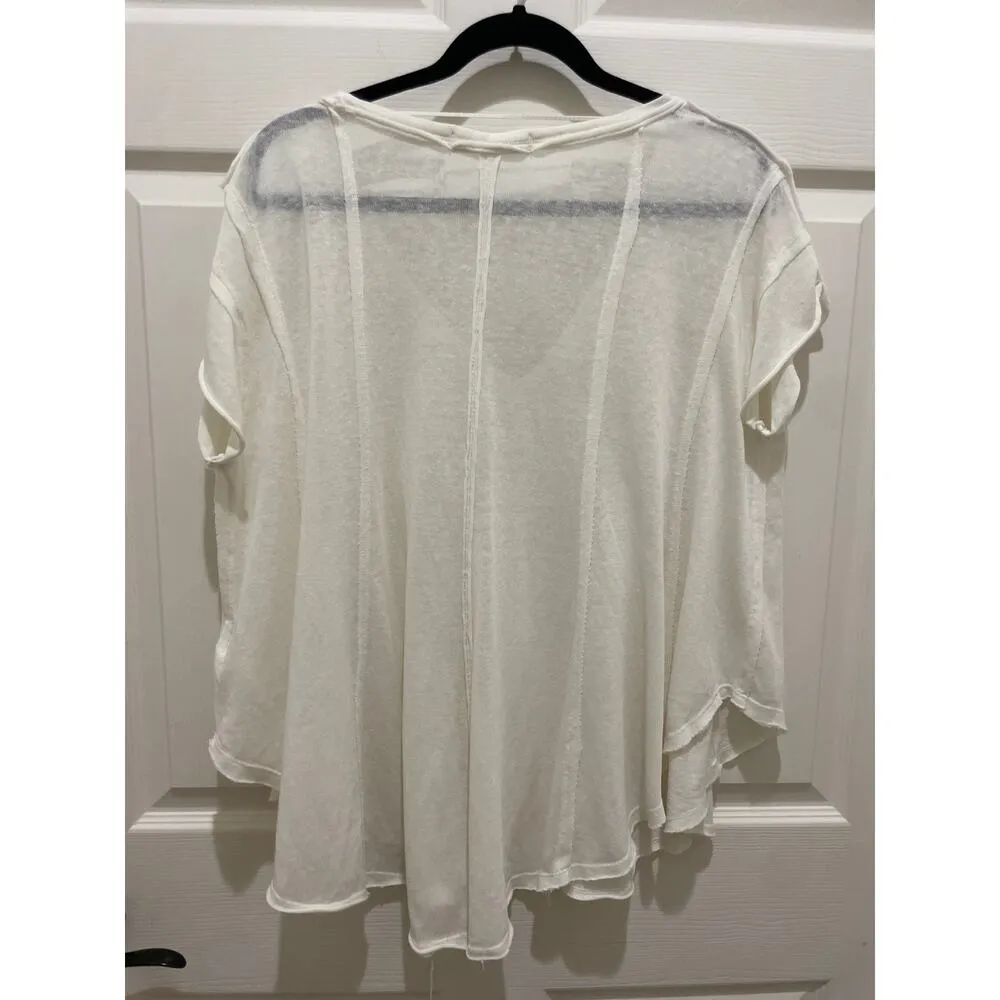 We The Free Off White V-Neck Raw Hem Oversize Boho Top Small - Image 5